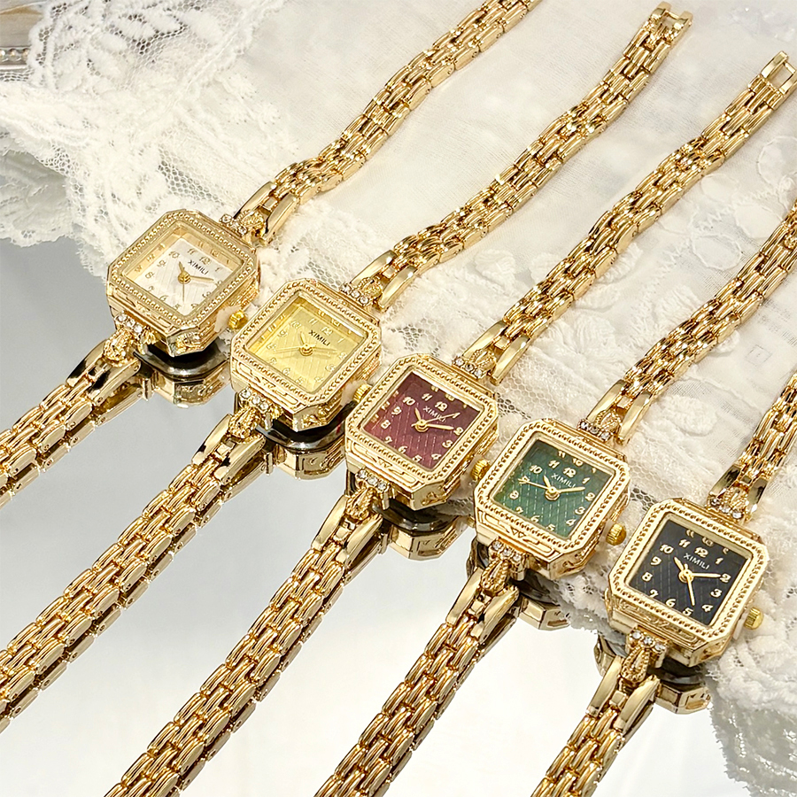 Vintage Fashion Watches - Elegant Square Dainty Vintage Gold Watch