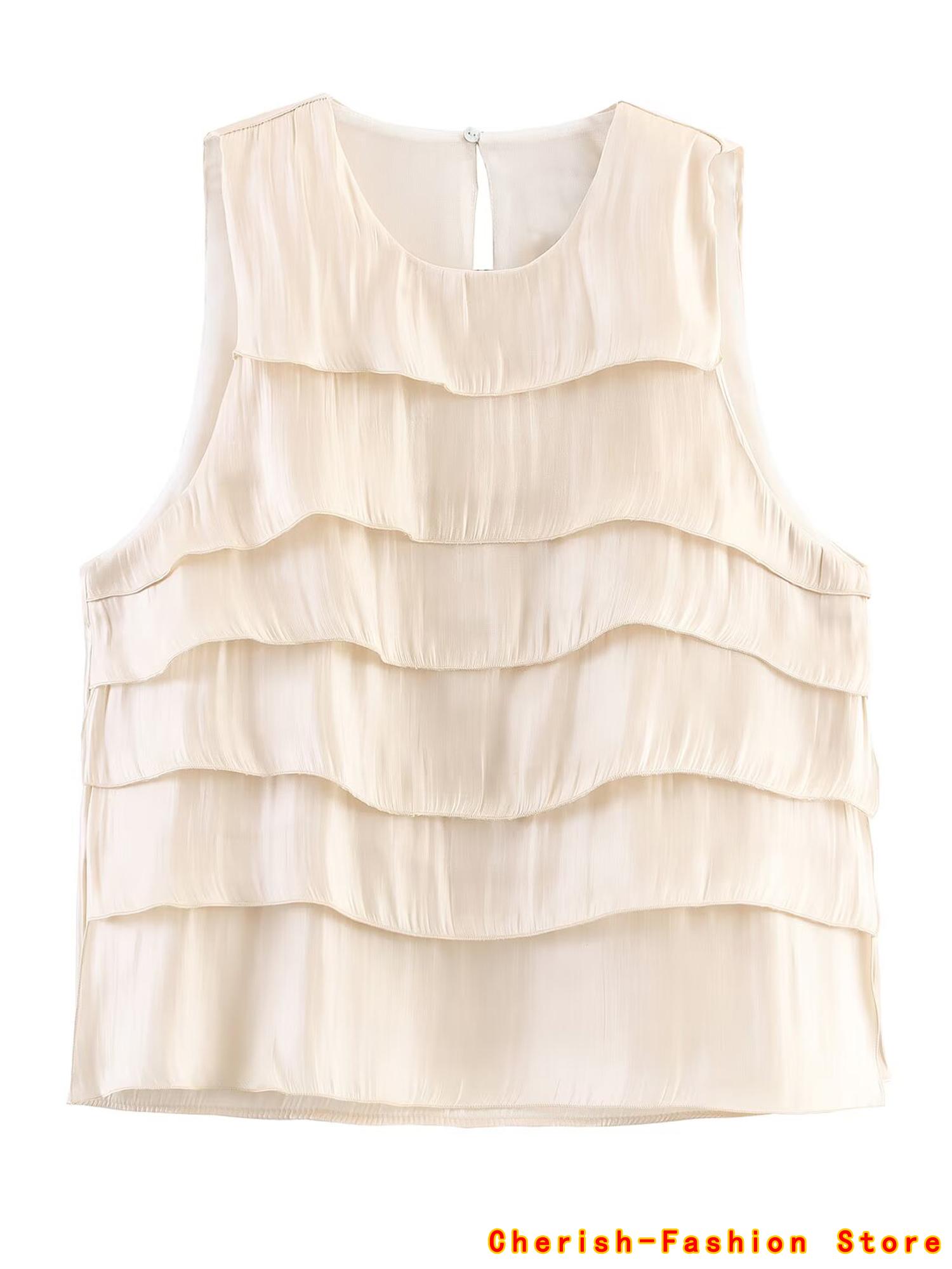 Vintage Fashion Style Female - Women Fashion Beige Tierred Ruffled Summer
