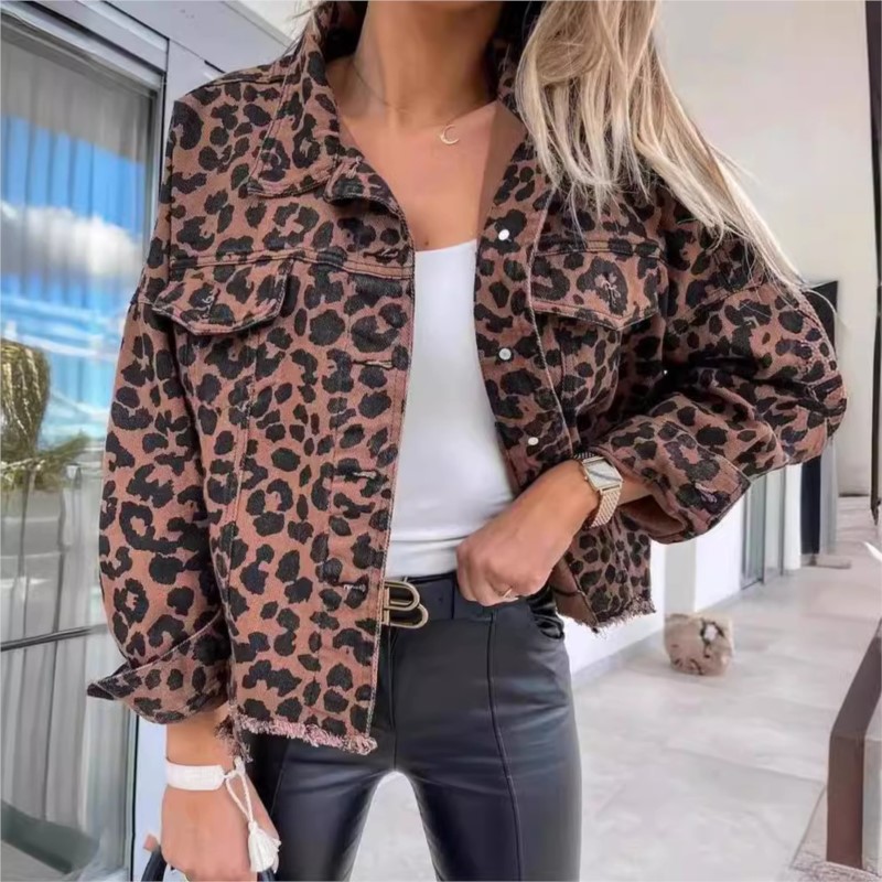 Vintage Fashion Style Female - Spring Autumn Vintage Leopard Denim Coat
