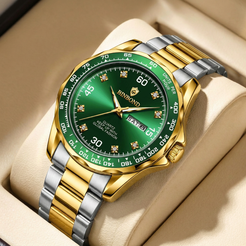Vintage Fashion Week - 1pcs men watch green dial double