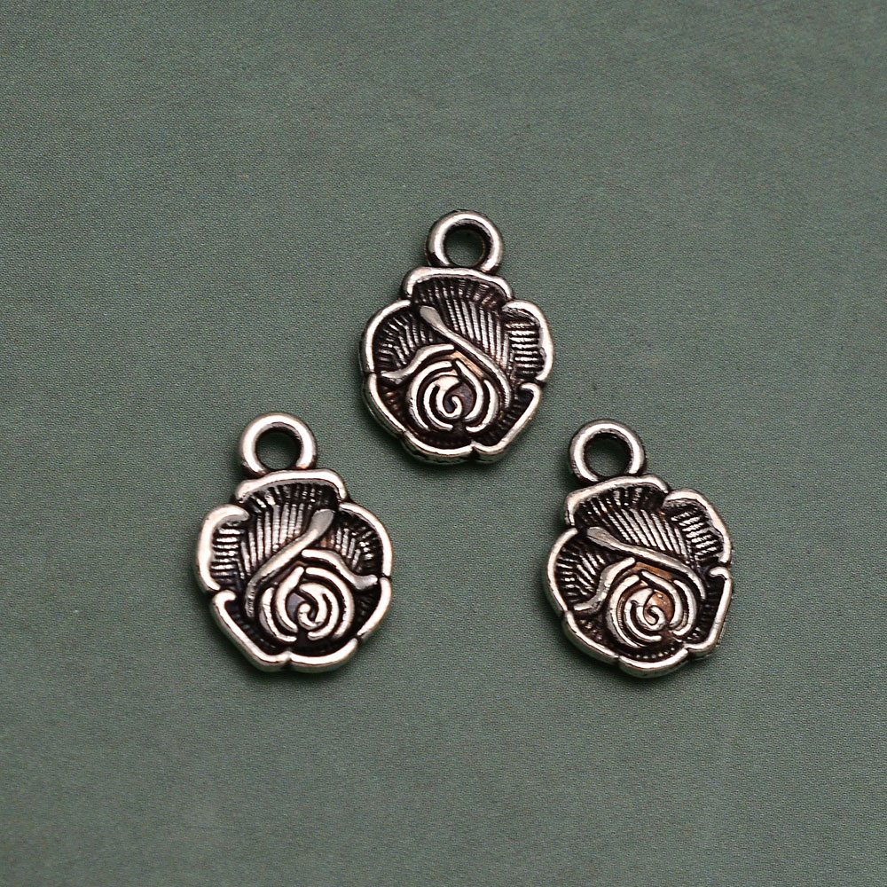 Vintage Fashion Finds - 30pcs/lot--10x13mm Antique Silver Plated Mini Rose