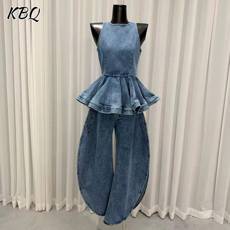 KBQ Blue Spliced Folds Two Pie - Vintage Fashion Style Female recension och pris