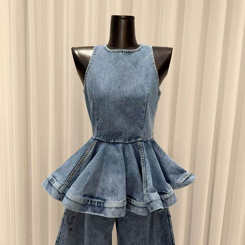 KBQ Blue Spliced Folds Two Pie - Vintage Fashion Style Female recension och pris