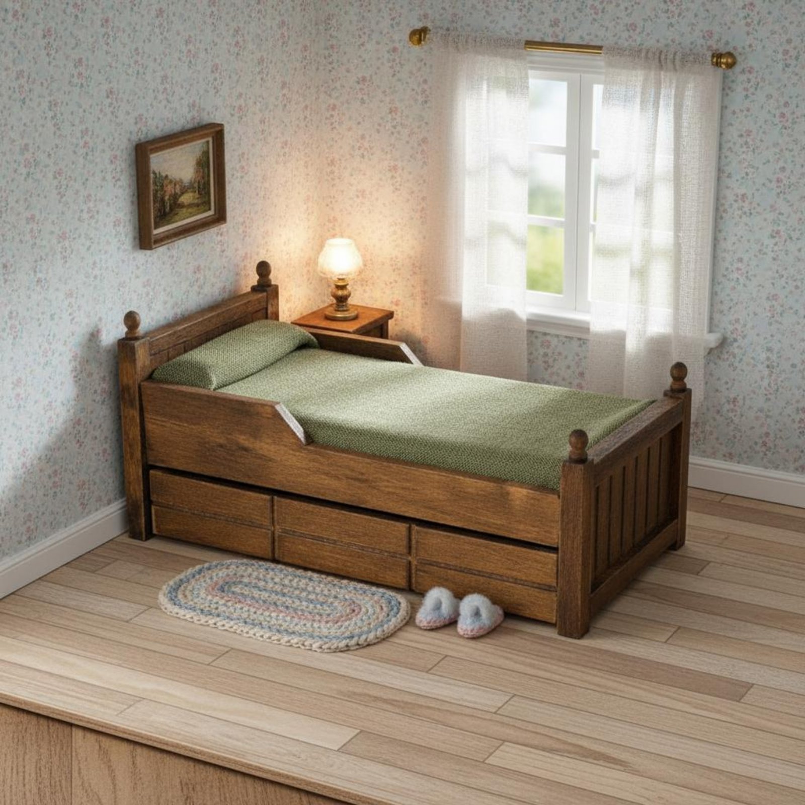 1:12 Scale Wooden Bed Handmade - Vintage Fashion Design recension och pris