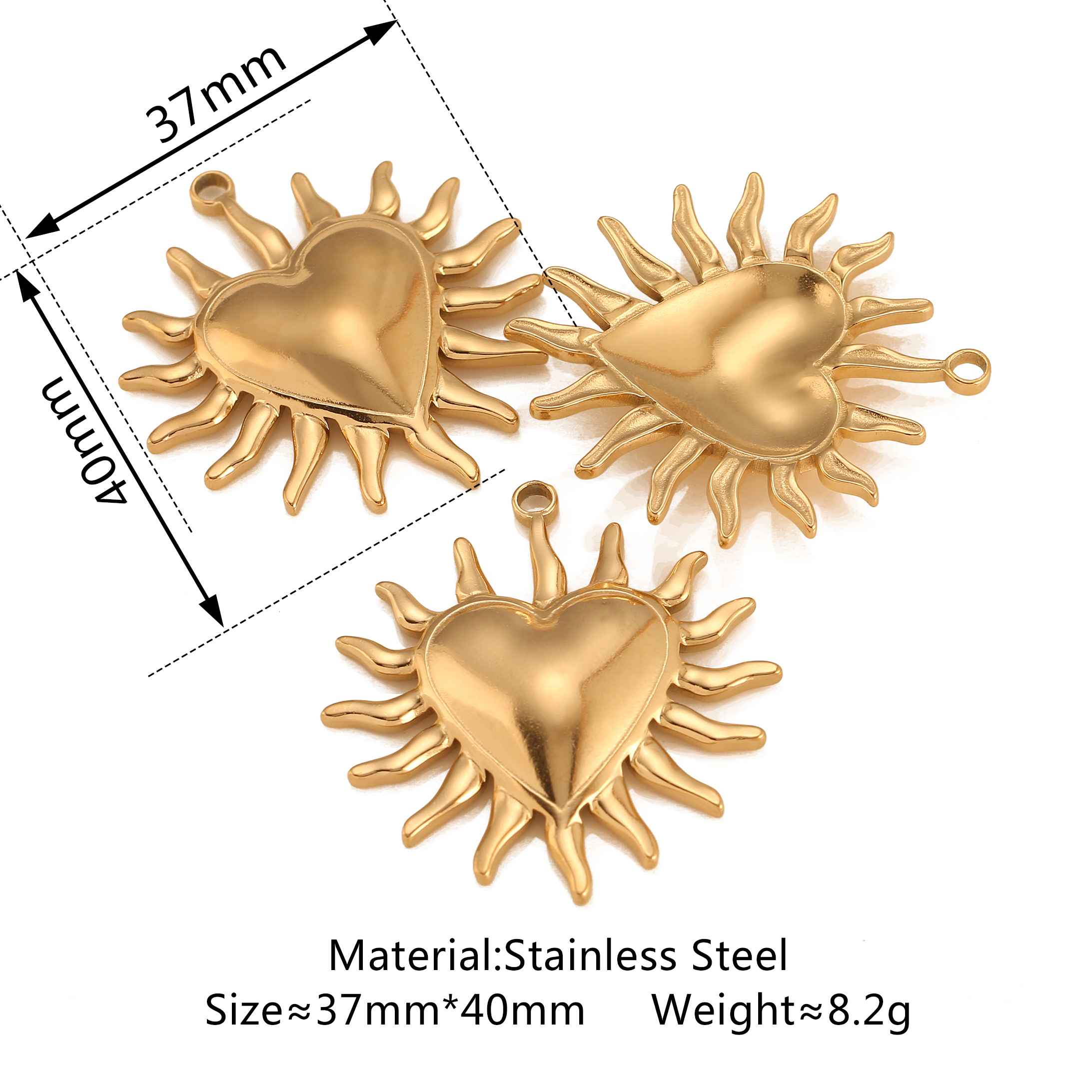 3Pcs Puffy Spike Heart Charm V - Vintage Fashion Finds recension och pris