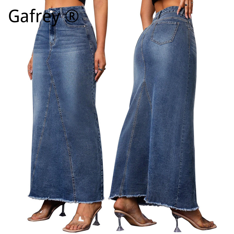 Women Denim Midi Skirt High Wa - Vintage Fashion Streetwear recension och pris