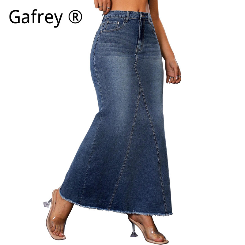 Women Denim Midi Skirt High Wa - Vintage Fashion Streetwear recension och pris