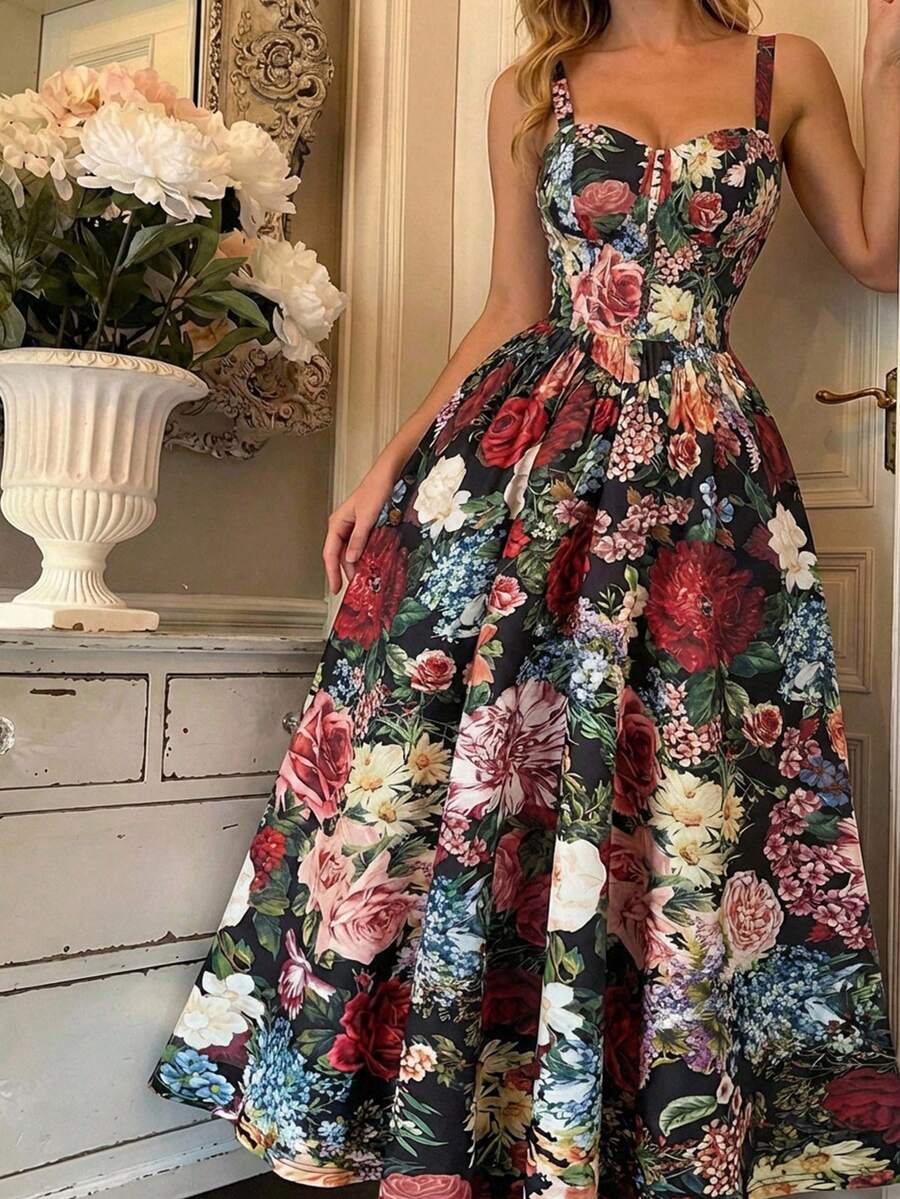 Elegant Floral Print Spaghetti - Vintage Fashion Patterns recension och pris
