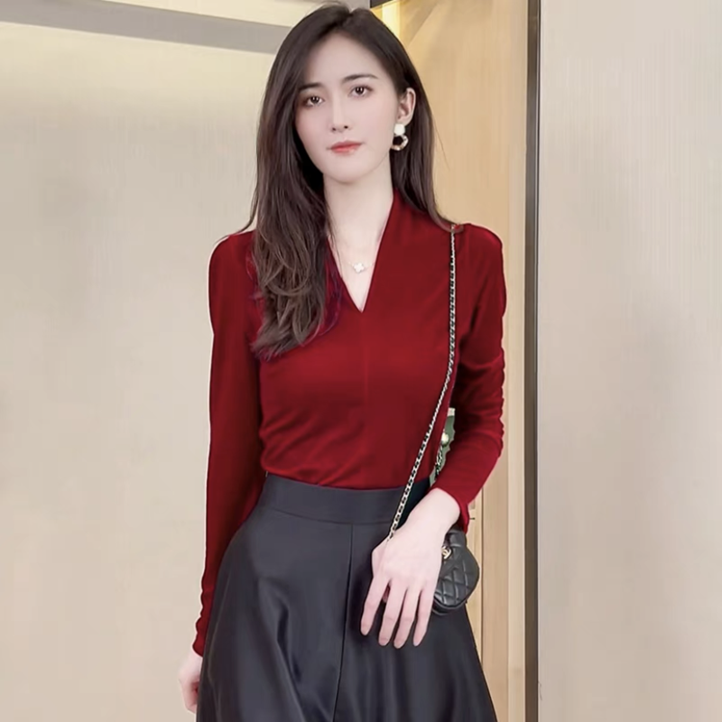 Fashion elegant V-neck long sl - Vintage Fashion Streetwear recension och pris