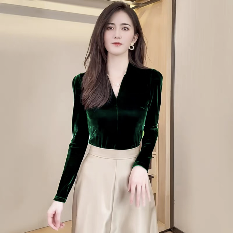 Fashion elegant V-neck long sl - Vintage Fashion Streetwear recension och pris