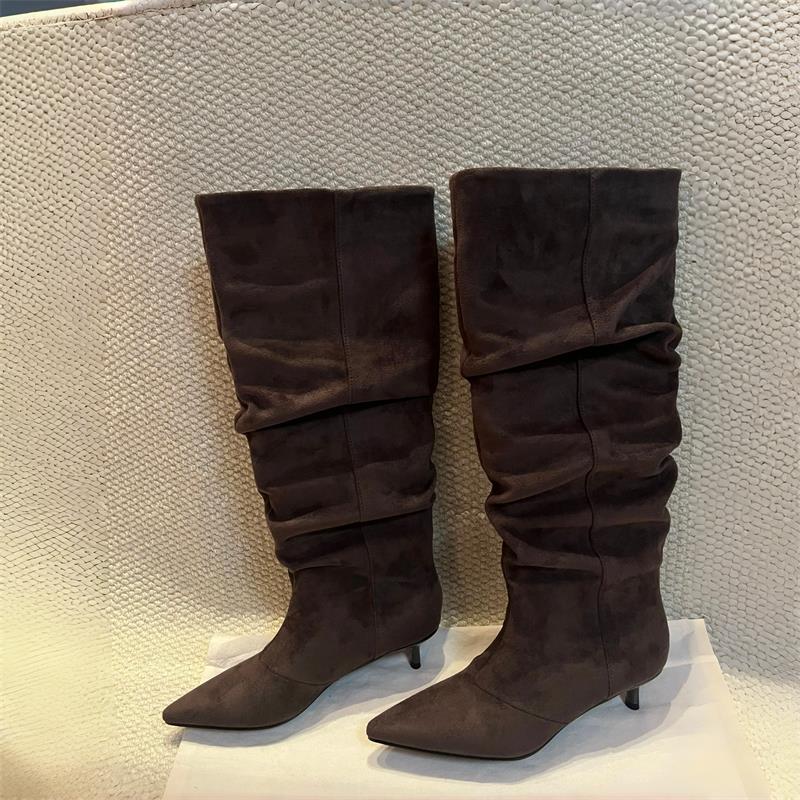 Suede Slouch Knee High Boots W - Vintage Fashion Designers recension och pris